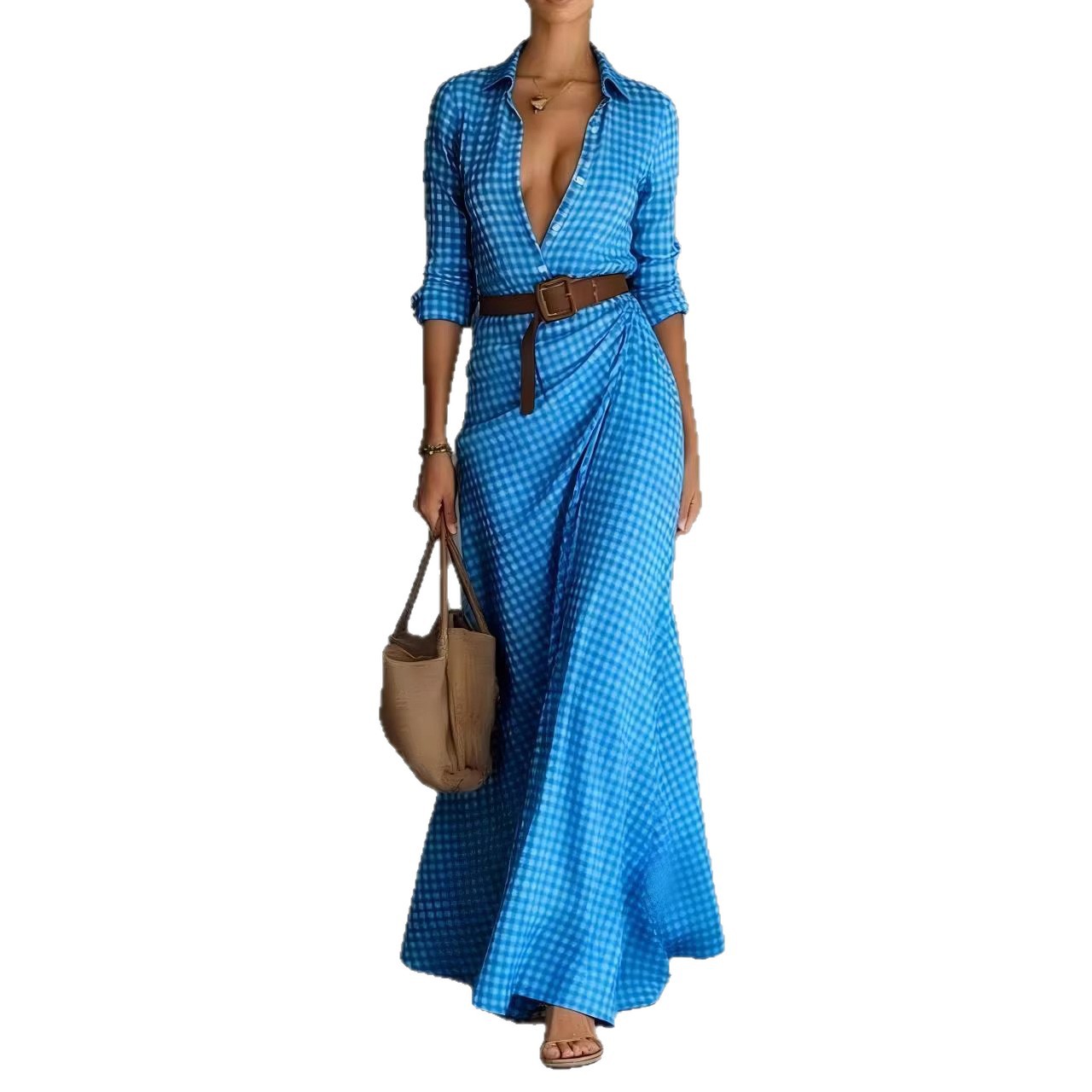 Solid-color Irregularly Pleated Dress With A Belt