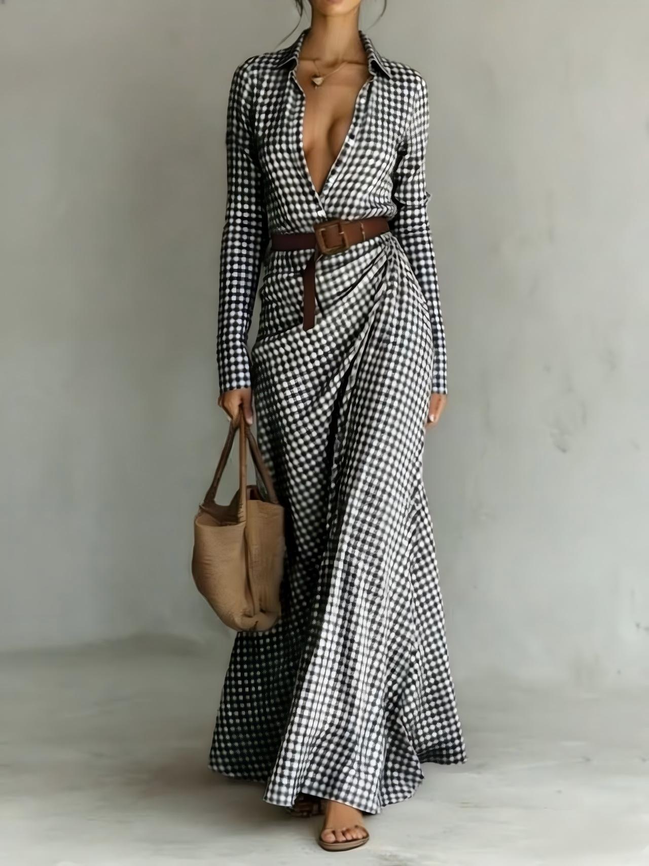 Solid-color Irregularly Pleated Dress With A Belt
