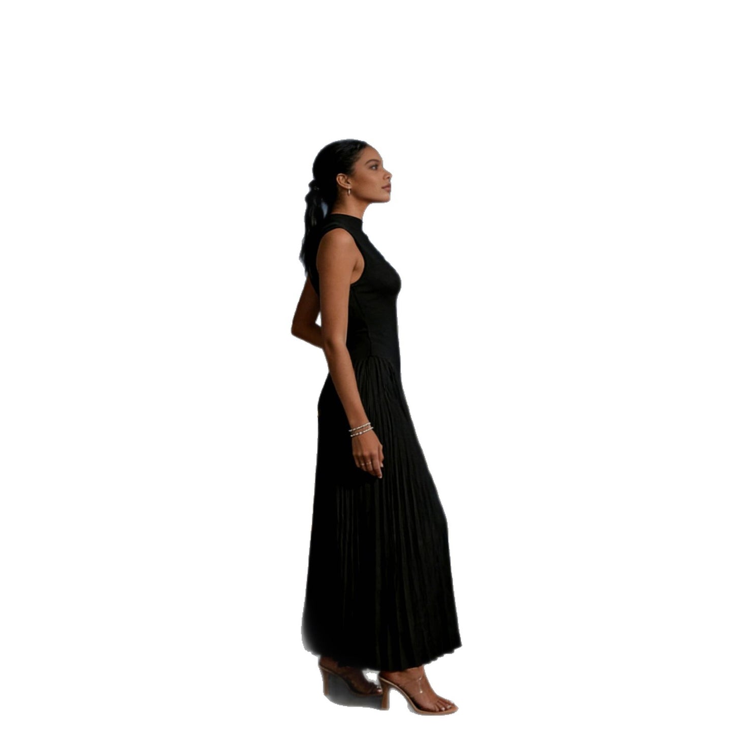 Elegant Pleated Waist Cinching Long Dress