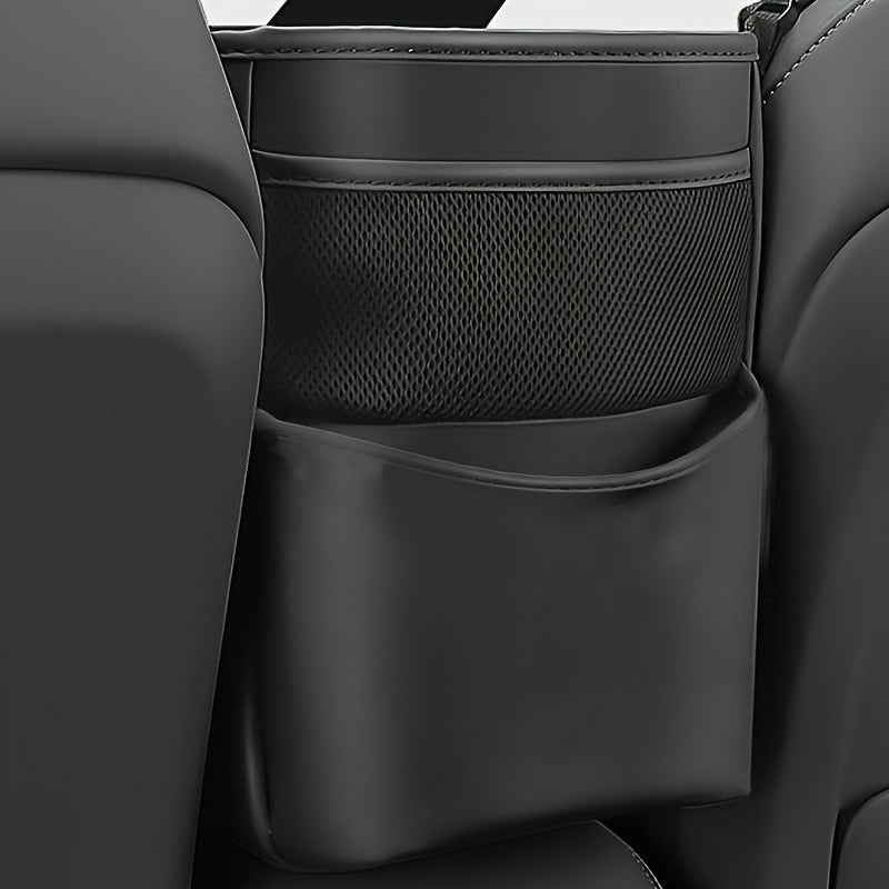 1PC Car Storage Bag, PU Leather Car Seat Back Middle Organizer Storage Bag, Car Net Pocket Handbag