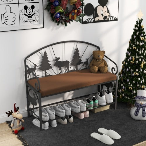 Shoe Rack Bench For Entryway, Industrial Bench Rustic Shoe Rack For Small Spaces