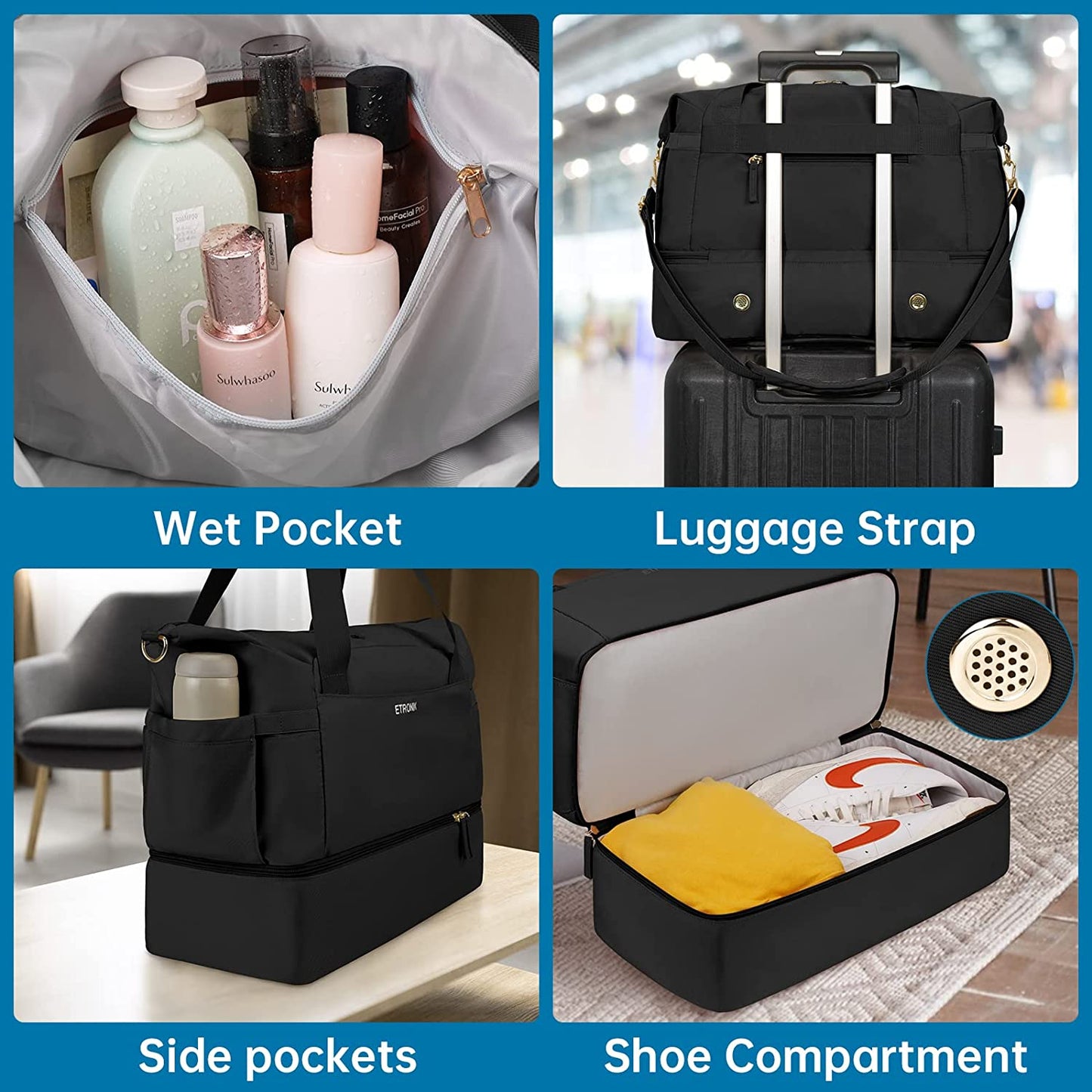 Fitness Bag, Travel Bag, Sports Luggage Bag With USB Charging Port