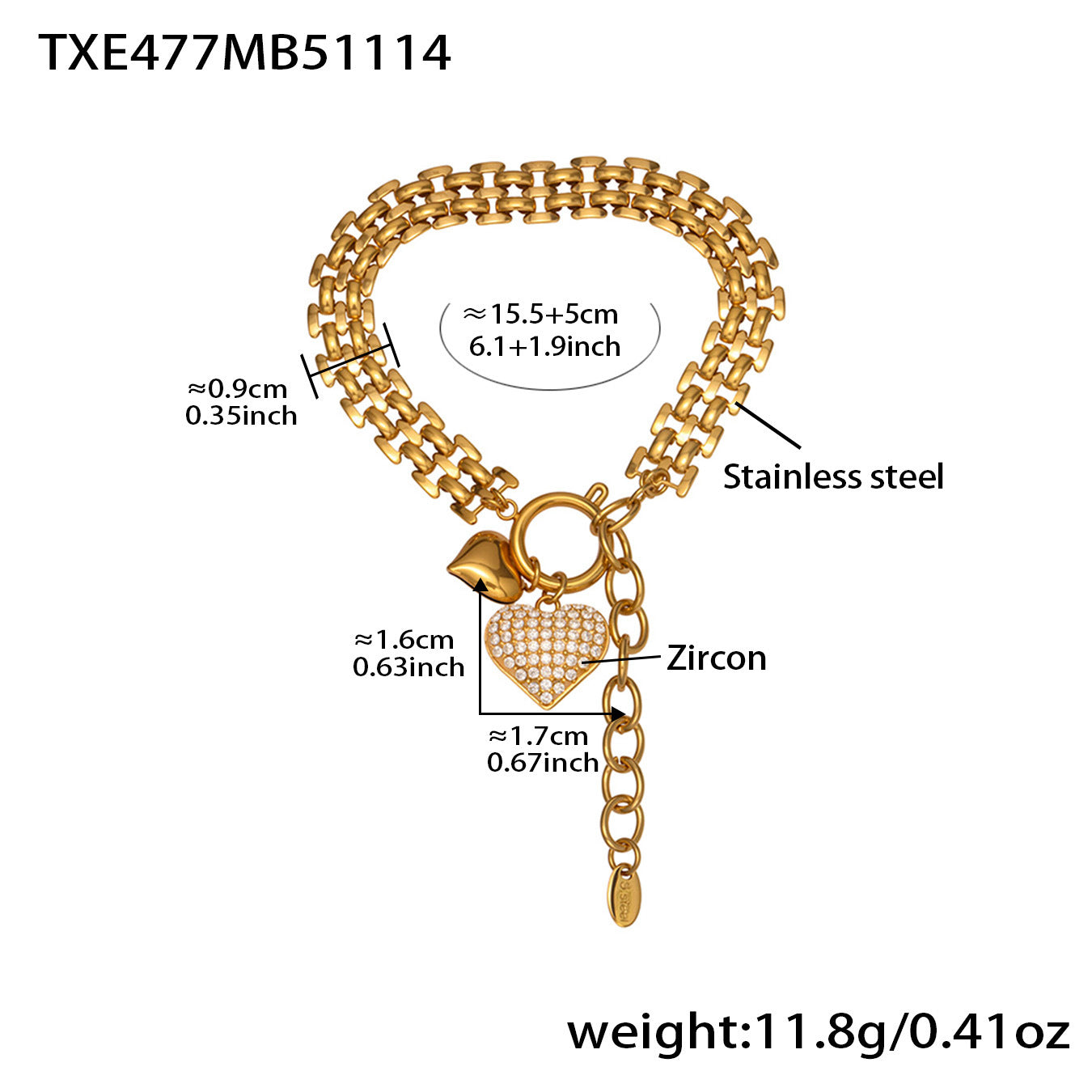 Full-Crystal Zircon Heart Pendant Necklace And Bracelet Set