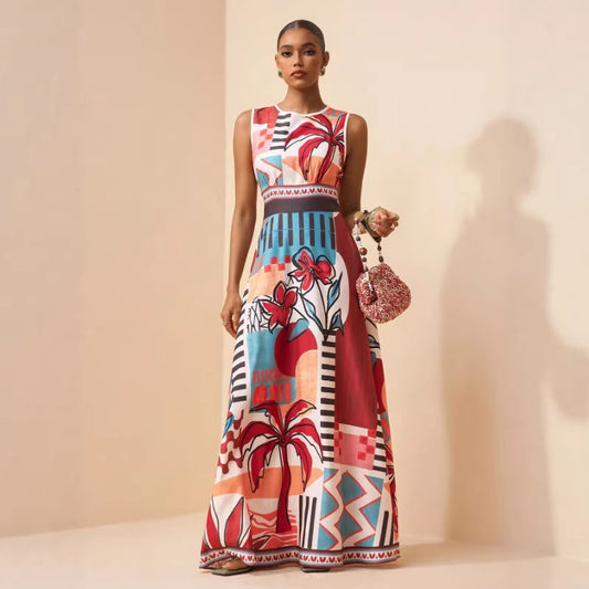 Bohemian-style Tropical Rainforest Print Dress