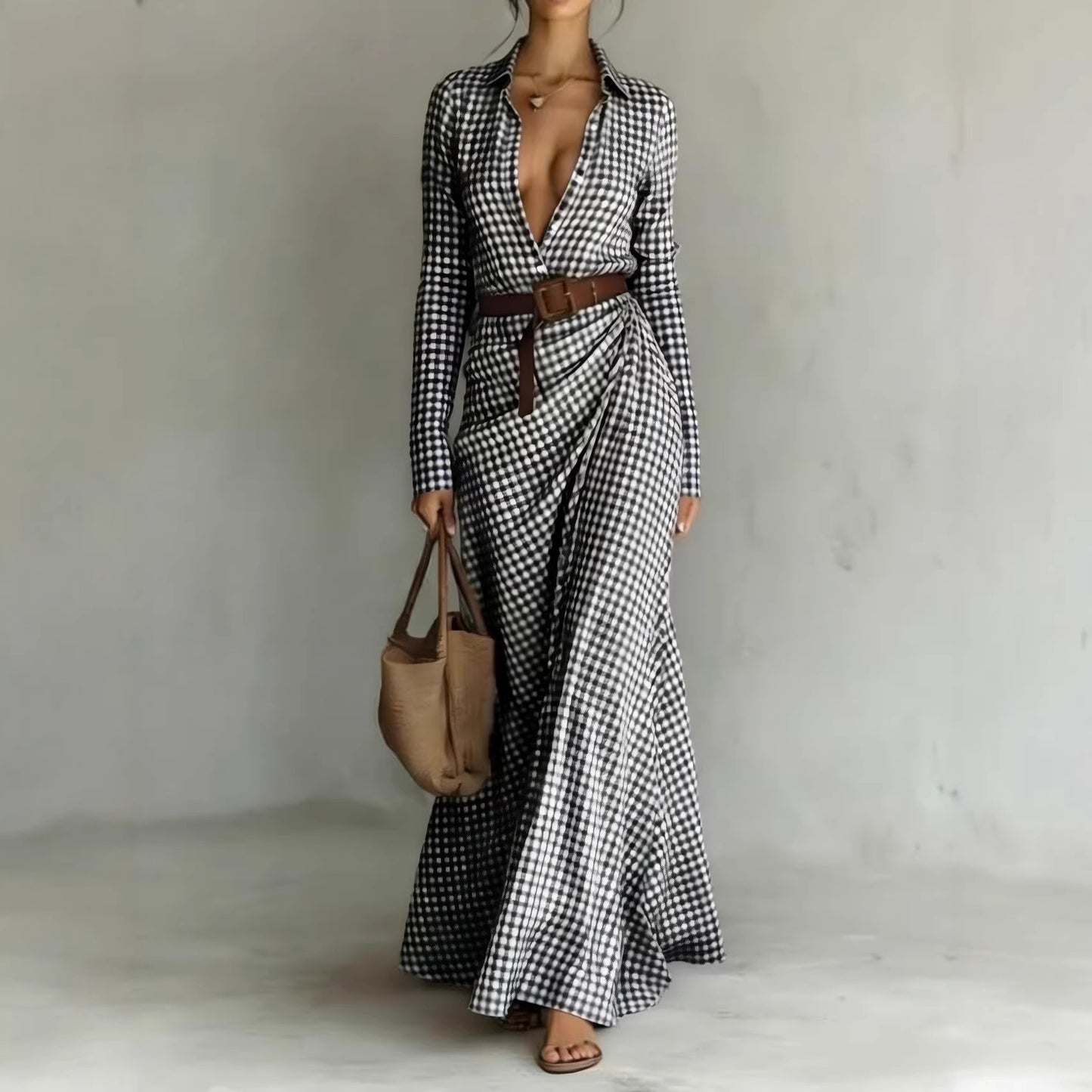 Solid-color Irregularly Pleated Dress With A Belt