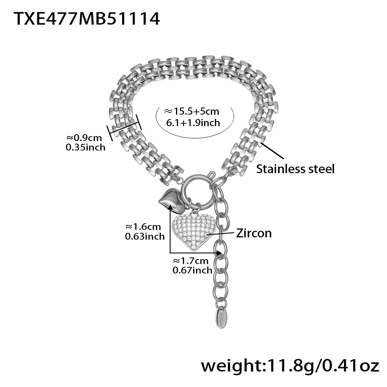 Full-Crystal Zircon Heart Pendant Necklace And Bracelet Set