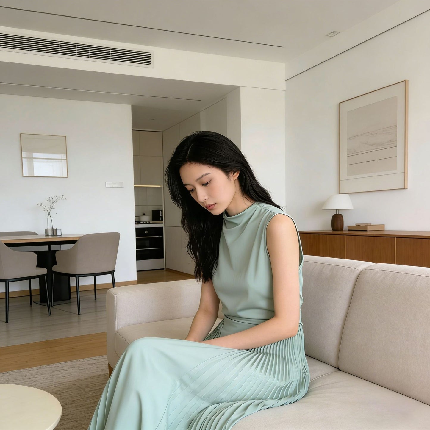 Elegant Pleated Waist Cinching Long Dress