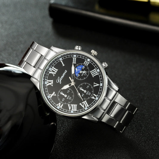 Mens Quartz Watch Necklace  Bracelet And Ring 4-Piece Set