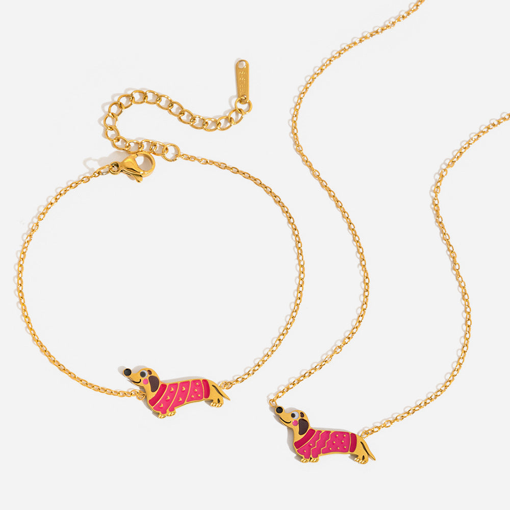 Stainless Steel Oil-Dripping Puppy Bracelet Womens High-End Necklace Light Luxury