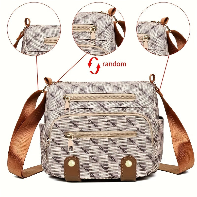 Multi Pocket Fashionable Checkered Crossbody Bag, Casual Travel Shoulder Bag