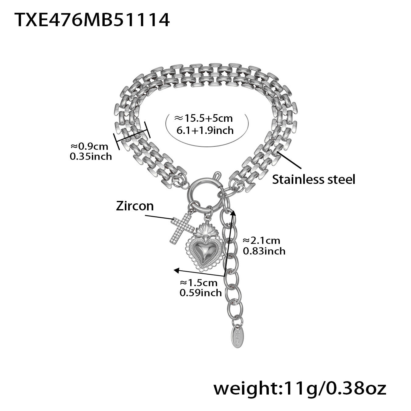 Full-Crystal Zircon Heart Pendant Necklace And Bracelet Set