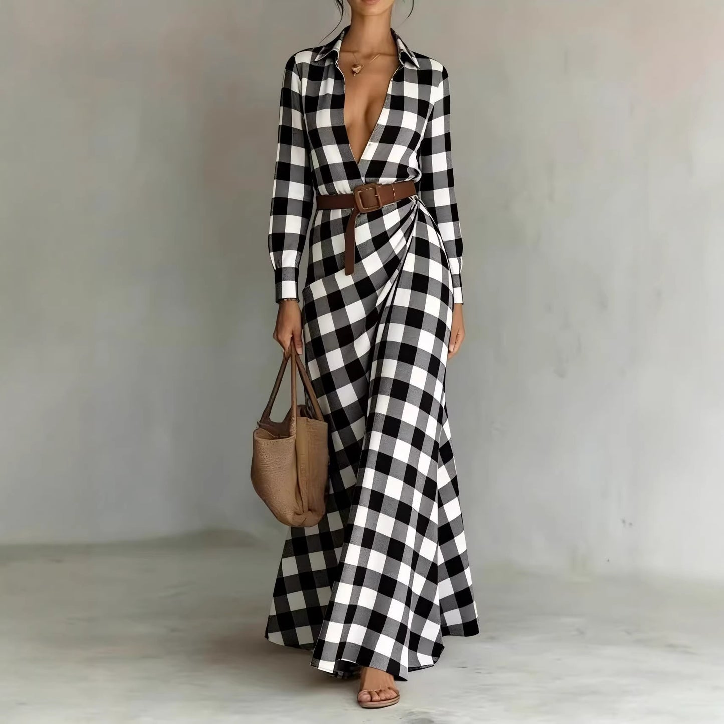 Solid-color Irregularly Pleated Dress With A Belt