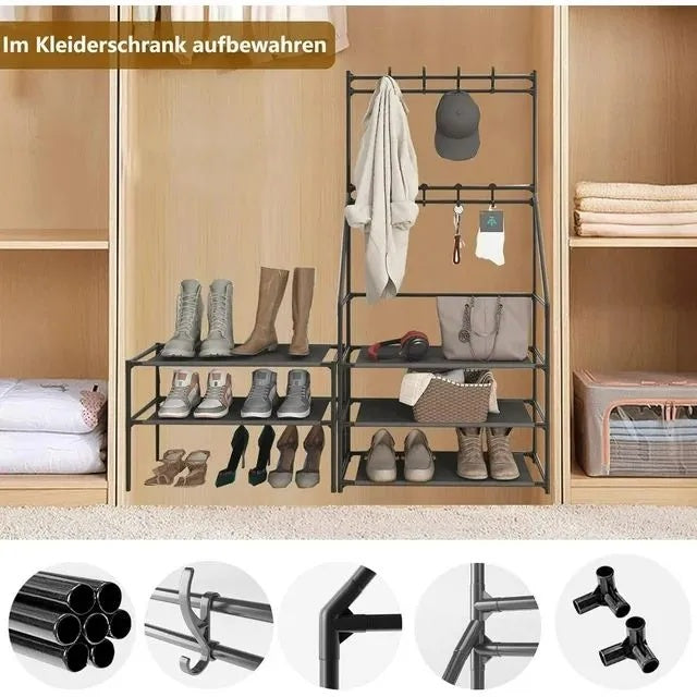 5-Tier Shoe Rack Shoe Storage For Entryway,Narrow Shoe Rack,Coat And Shoe Rack With 8 Hooks