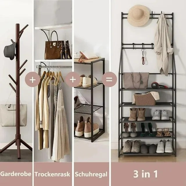 5-Tier Shoe Rack Shoe Storage For Entryway,Narrow Shoe Rack,Coat And Shoe Rack With 8 Hooks