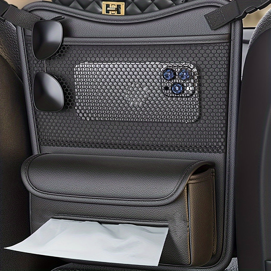1PC Car Storage Bag, PU Leather Car Seat Back Middle Organizer Storage Bag, Car Net Pocket Handbag