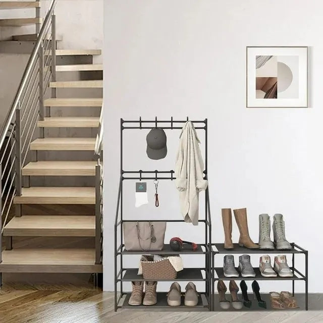 5-Tier Shoe Rack Shoe Storage For Entryway,Narrow Shoe Rack,Coat And Shoe Rack With 8 Hooks