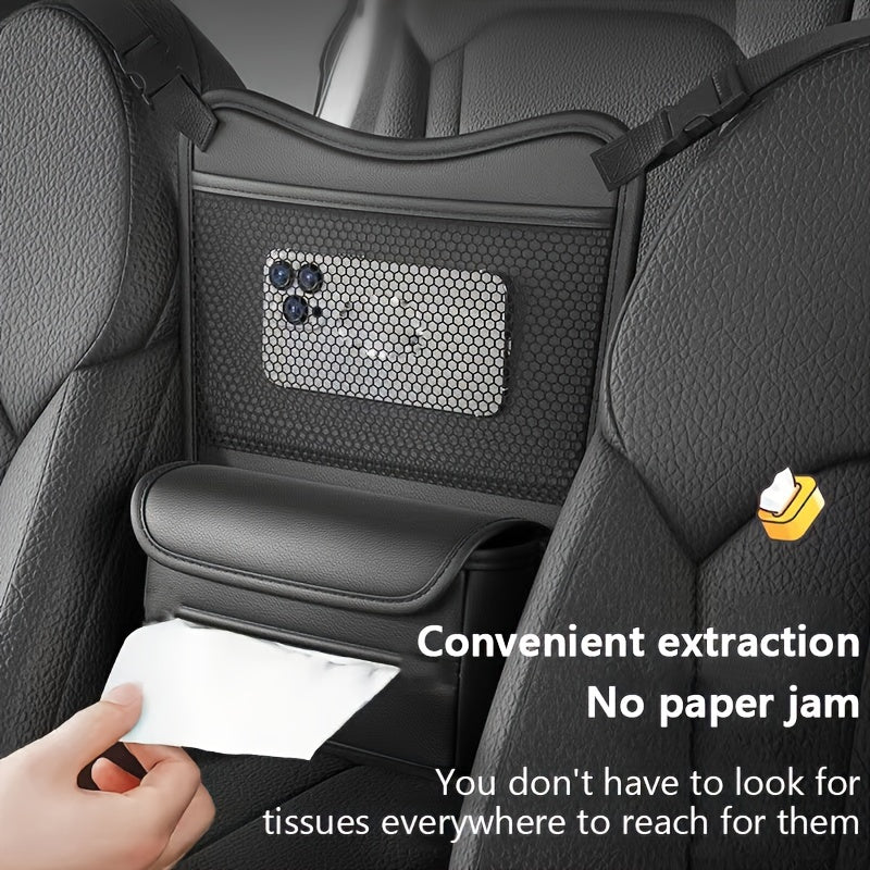 1PC Car Storage Bag, PU Leather Car Seat Back Middle Organizer Storage Bag, Car Net Pocket Handbag