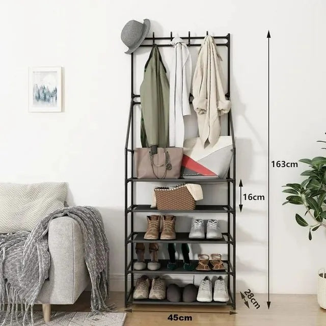 5-Tier Shoe Rack Shoe Storage For Entryway,Narrow Shoe Rack,Coat And Shoe Rack With 8 Hooks