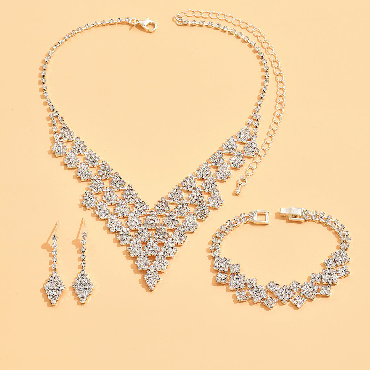 Diamond-shaped Jewelry Necklace Bracelet Earrings For Women
