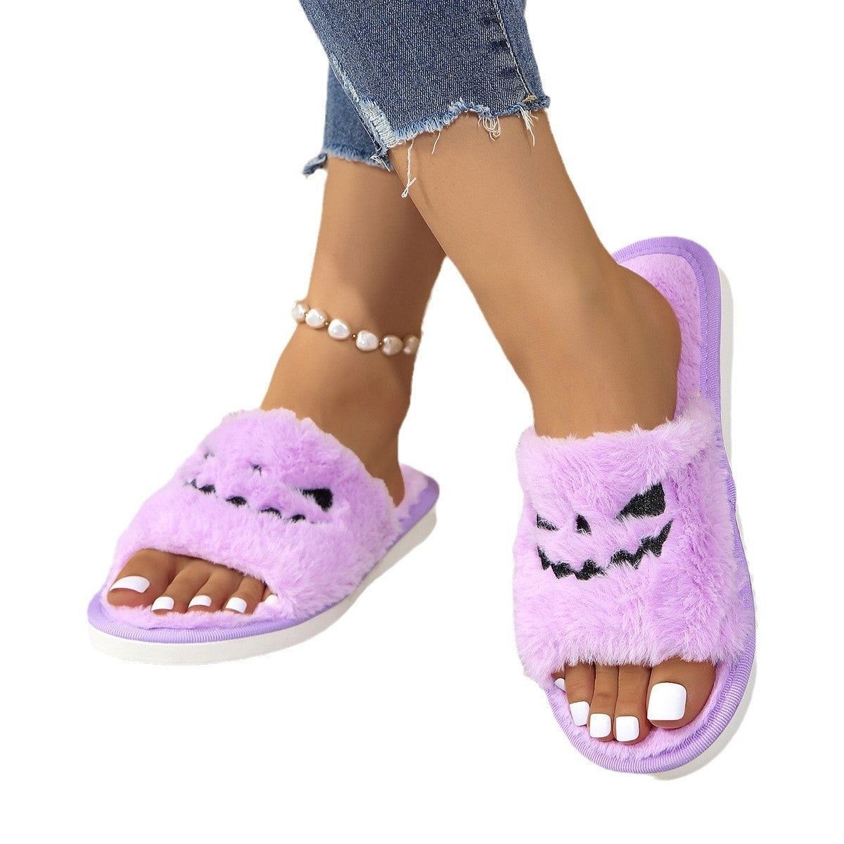 Plus Size Women's Flat Plush Halloween Home Slippers