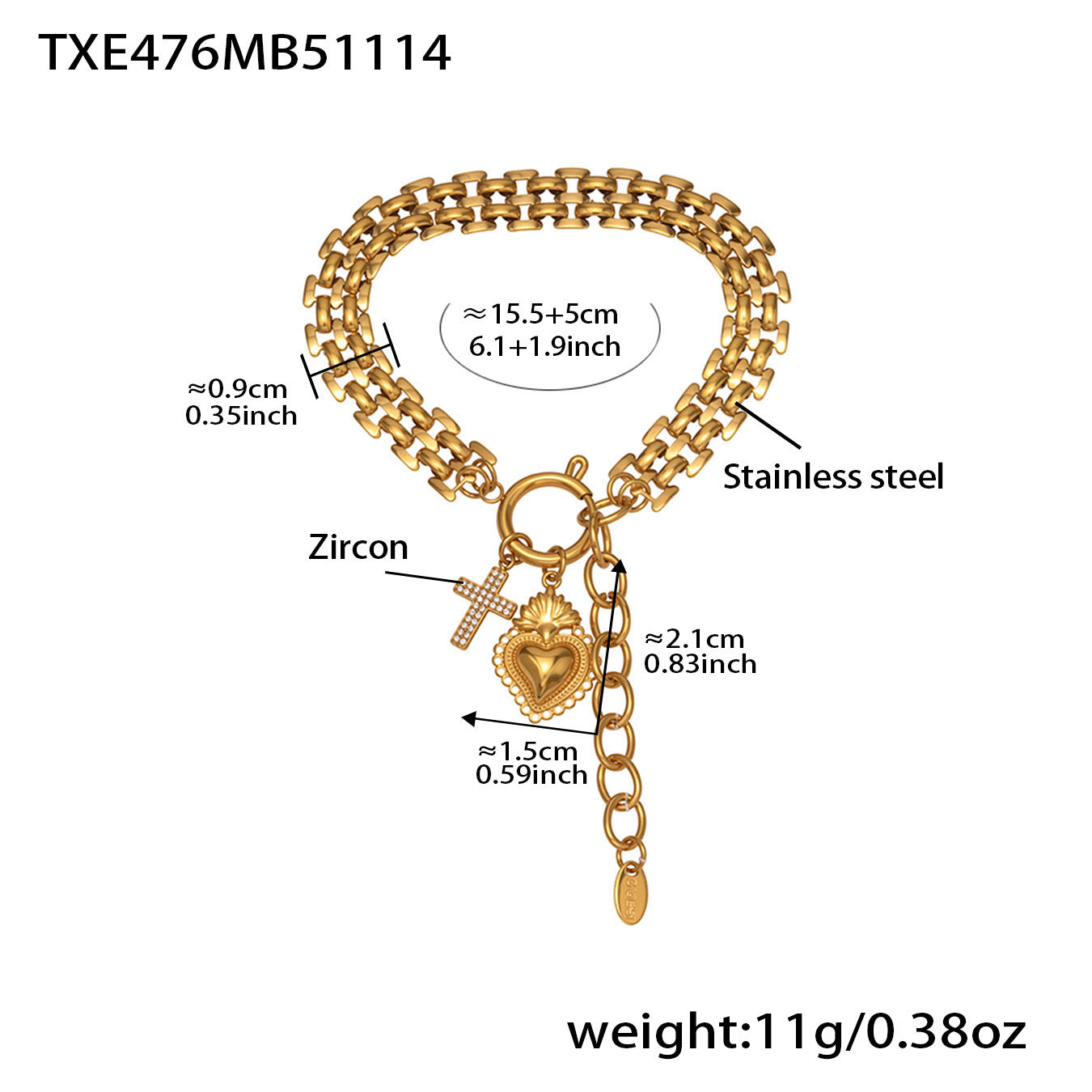 Full-Crystal Zircon Heart Pendant Necklace And Bracelet Set