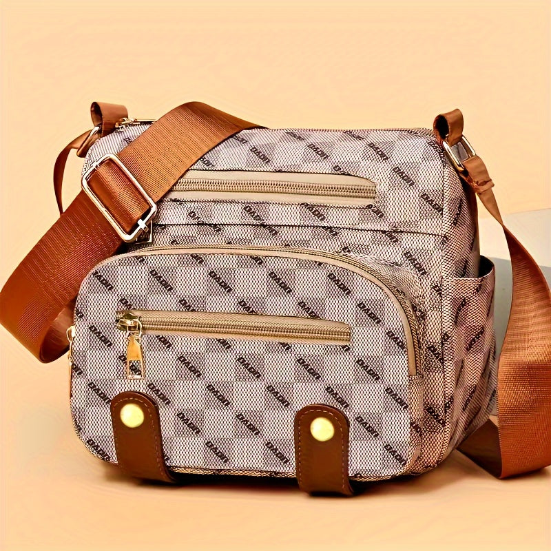 Multi Pocket Fashionable Checkered Crossbody Bag, Casual Travel Shoulder Bag